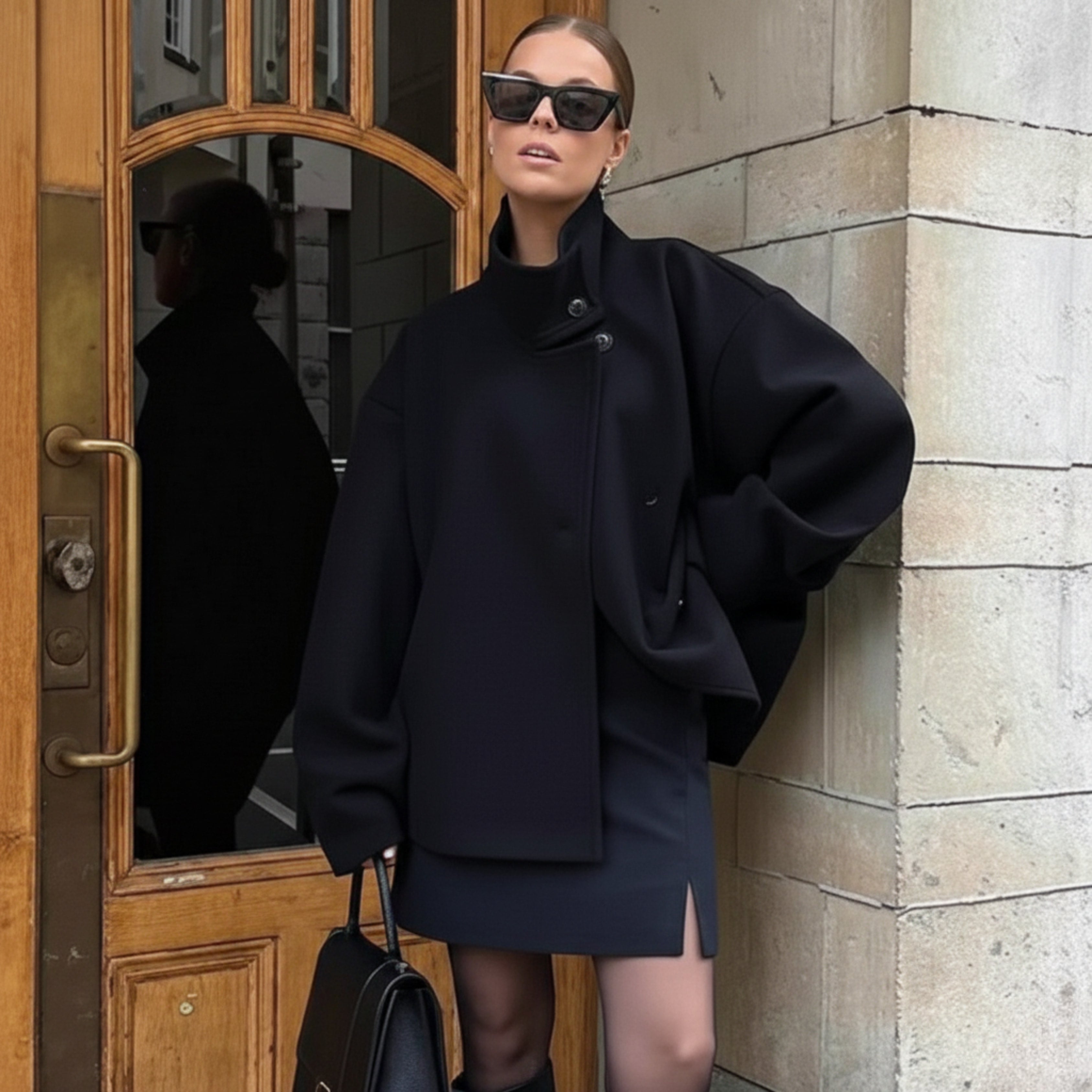Damen Zweireiher Kurzer Wollmix-Mantel