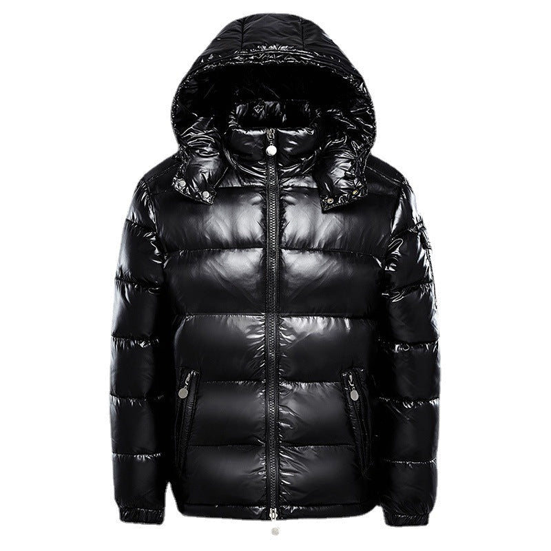 Herren Glänzende Steppjacke – Kurze Puffer-Jacke mit Kapuze
