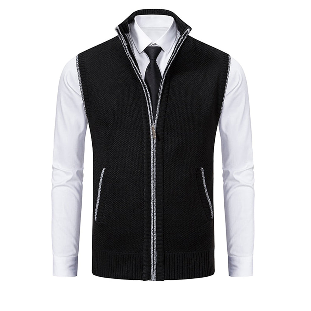 Herren Stehkragen Gilet - Gestrickte Weste mit Reißverschluss