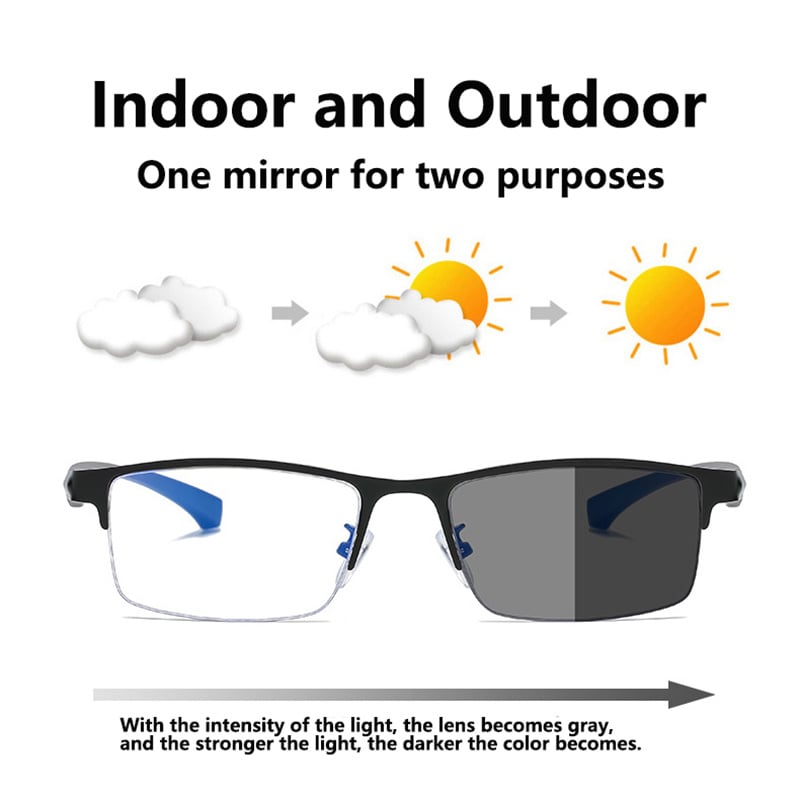 Titanium Multi - focus Reading Glasses Photochromic Progressive Double Light Anti - blue Light - ALPINE WEAR