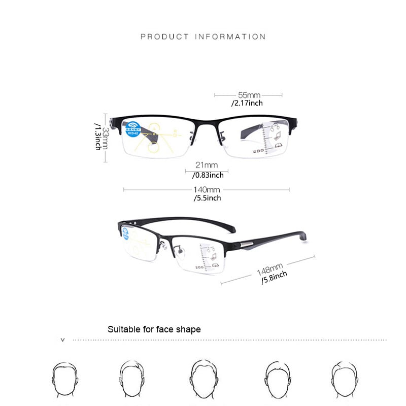Titanium Multi - focus Reading Glasses Photochromic Progressive Double Light Anti - blue Light - ALPINE WEAR