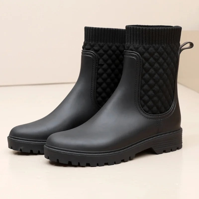 Damen Regenstiefeletten - Strickbündchen & Gesteppte Paneele