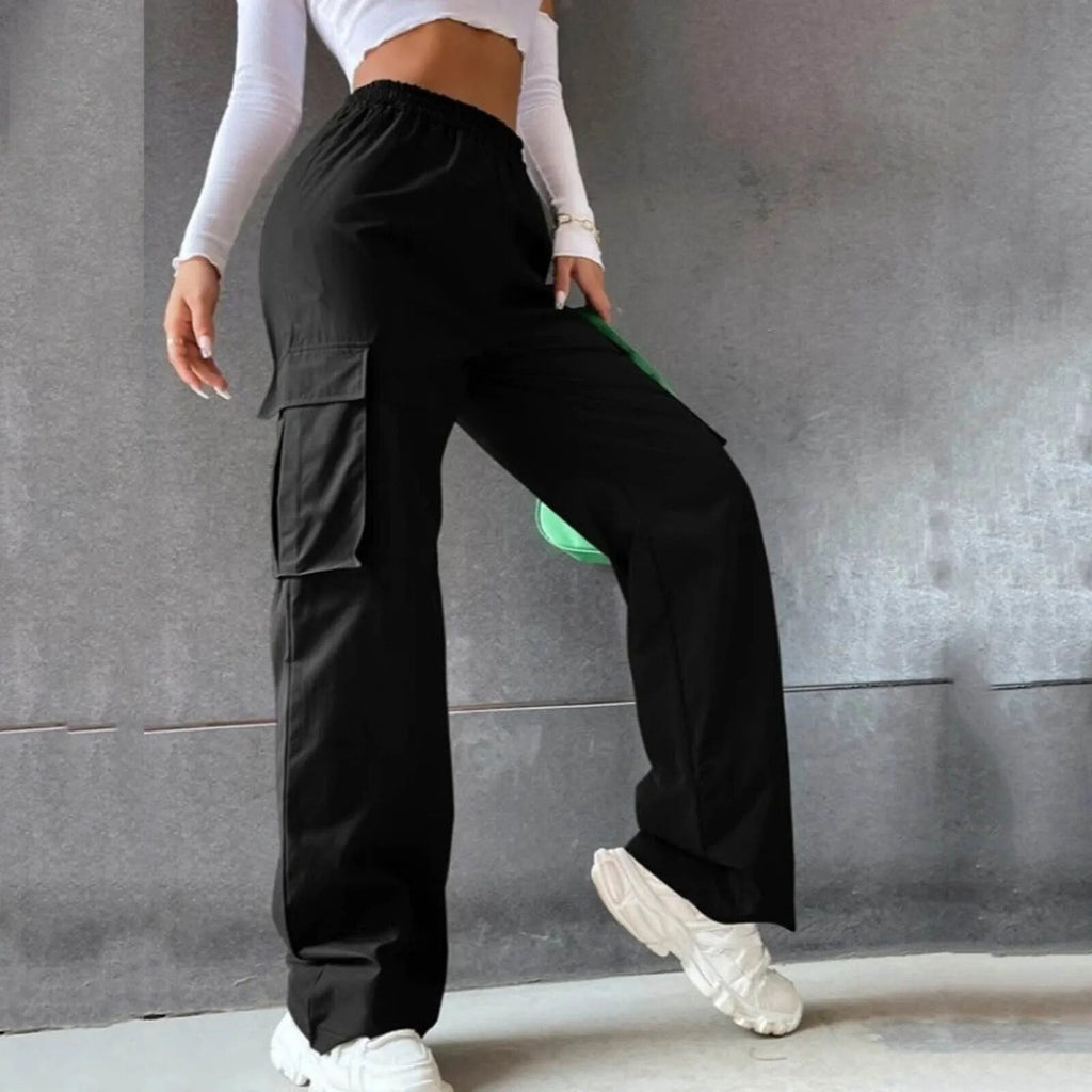Damen High-Waisted Cargo-Hose – Wide-Leg mit Mehreren Taschen
